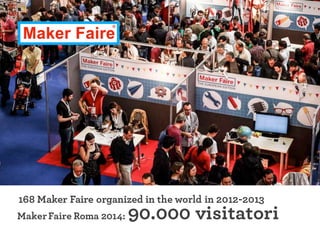 MakerFaire Roma 2014: 90.000 visitatori
168 Maker Faire organized in the world in 2012-2013
 