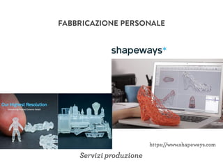FABBRICAZIONE PERSONALE
Servizi produzione
https://www.shapeways.com
 