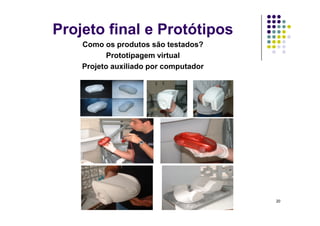 Projeto final e Protótipos
Como os produtos são testados?
Prototipagem virtual
Projeto auxiliado por computador
PROJETO DE PRODUTOS E SERVIÇOS 20
 