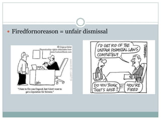 Firedfornoreason = unfair dismissal