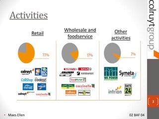Activities
                        Wholesale and    Other
               Retail
                         foodservice    activities




                                                             3


? Maes Ellen                                     02 BAF 04
 