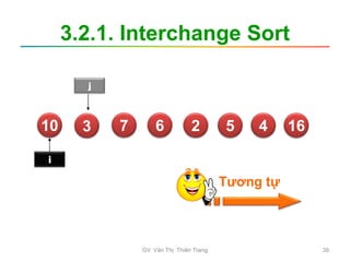 3.2.1. Interchange Sort
10 3 7 6 2 5 4 16
i
j
GV. Văn Thị Thiên Trang 39
 