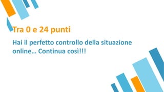 Tra 0 e 24 punti
Hai il perfetto controllo della situazione
online… Continua così!!!
 