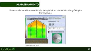 37
ARMAZENAMENTO
Fonte: Fockink, 2024.
Sistema de monitoramento da temperatura da massa de grãos por
termopares.
 