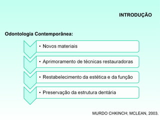 INTRODUÇÃO


Odontologia Contemporânea:




                             MURDO CHKINCH; MCLEAN, 2003.
 