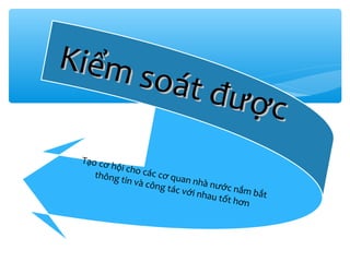 Kiểm
soát đ
ược
Tạo cơ
hội cho
các cơ
thông
quan n
tin và c
hà nướ
ông tá
c nắm
c với n
bắt
hau tố
t hơn

 
