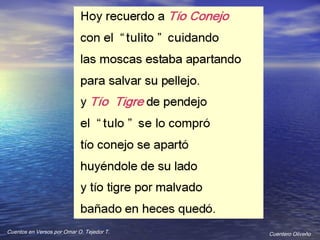 Cuentero Oliveño Cuentos en Versos por Omar O. Tejedor T. 