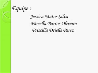Equipe :  Jessica Matos Silva Pâmella Barros Oliveira Priscilla Drielle Perez 