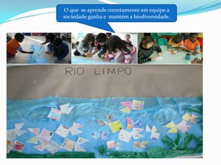 O que se aprende corretamente em equipe a
sociedade ganha e mantém a biodiversidade.

 