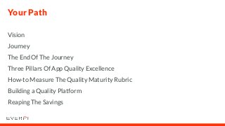 Your Path
Vision
Journey
The End Of The Journey
Three Pillars Of App Quality Excellence
How-to Measure The Quality Maturit...