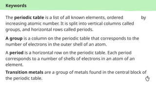 Understanding Groups and Patterns in the Periodic Table of Elements | PPTX