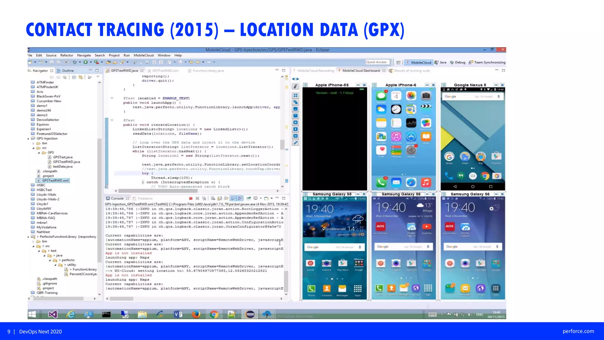 9 | DevOps Next 2020 perforce.com
CONTACT TRACING (2015) – LOCATION DATA (GPX)
 