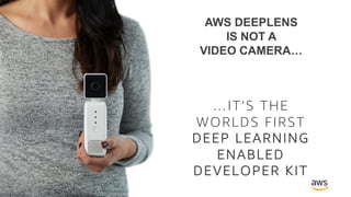 © 2018, Amazon Web Services, Inc. or its Affiliates. All rights reserved.
AWS DEEPLENS
IS NOT A
VIDEO CAMERA…
…IT’S THE
WORLDS FIRST
DEEP LEARNING
ENABLED
DEVELOPER KIT
 