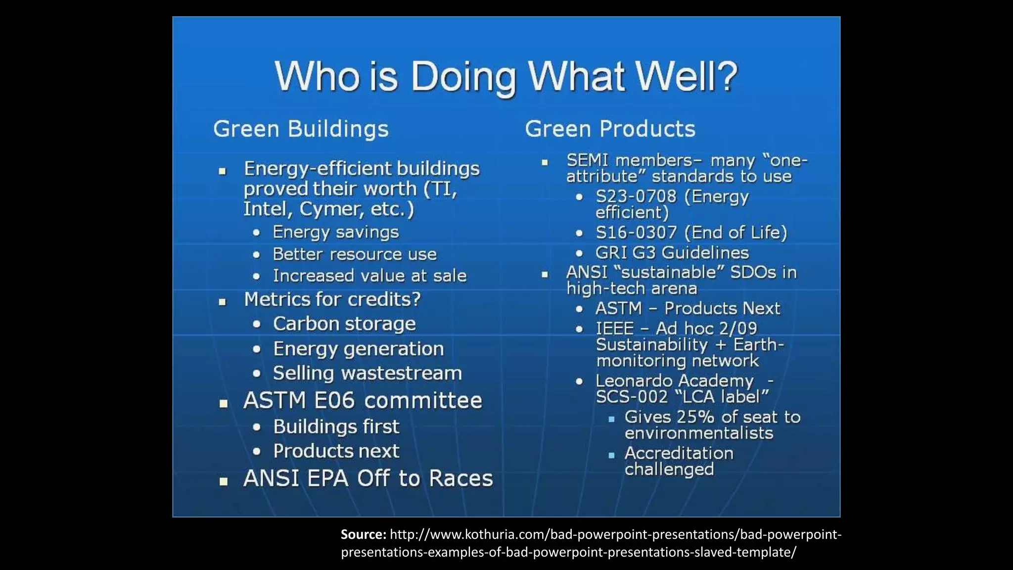 Source: http://www.kothuria.com/bad-powerpoint-presentations/bad-powerpoint-
presentations-examples-of-bad-powerpoint-presentations-slaved-template/
 