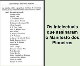 Os intelectuais
que assinaram
o Manifesto dos
Pioneiros
 