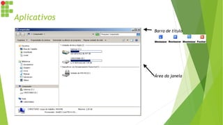 Aplicativos
Barra de título
Área da janela
 