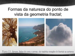 Formas da natureza do ponto de
   vista da geometria fractal;
 
