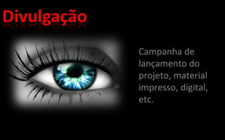 Campanha de lançamento do projeto, material impresso, digital, etc.
