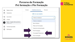 Percurso da Formação
Pré formação e Pós Formação
 