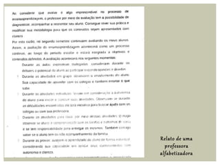 Relato de uma
professora
alfabetizadora
 
