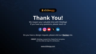 www.slideegg.com
Thank You!
We respect your valuable time with SlideEgg!
If you have any questions, please reach us
CREDIT: SlideEgg created this PowerPoint template.
Let this slide be kept for attribution.
Do you have a design request, please visit our Deckez site.
 