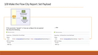 3/8 Make the Flow City Report: Set Payload
If the parameter “people” is Y else we configure the set payload
like show the following …
… else
 