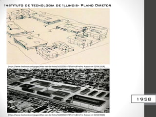(https://www.facebook.com/pages/Mies-van-der-Rohe/56200560378?ref=ts&fref=ts Acesso em 05/04/2014)
(https://www.facebook.com/pages/Mies-van-der-Rohe/56200560378?ref=ts&fref=ts Acesso em 05/04/2014)
Instituto de tecnologia de Illinois- Plano Diretor
1958
 