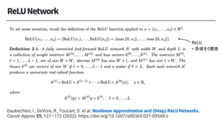 Daubechies, I., DeVore, R., Foucart, S. et al. Nonlinear Approximation and (Deep) ReLU Networks.
Constr Approx 55, 127–172 (2022). https://doi.org/10.1007/s00365-021-09548-z
 