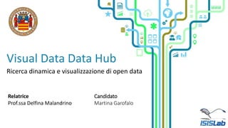 Visual Data Data Hub
Ricerca dinamica e visualizzazione di open data
Relatrice
Prof.ssa Delfina Malandrino
Candidato
Martina Garofalo
 