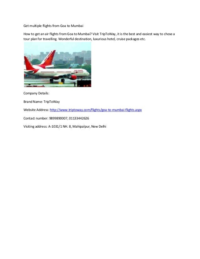 Online Air Ticket for Flights from Goa to Mumbai at TripToWay