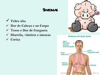 Sintomas Febre alta Dor de Cabeça e no Corpo   Tosse e Dor de Garganta Diarréia, vômitos e náuseas   Coriza   