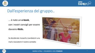 Maria Vitali – Ceo Its4kidsMARIA VITALI - FOUNDER E CEO ITS4KIDS
Dall’esperienza del gruppo..
... è nato un e-book,
con i nostri consigli per essere
davvero 4kids.
Se desiderate riceverlo mandatemi una
mail o lasciatemi il vostro contatto
35
 