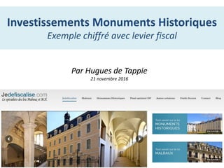 Investissements Monuments Historiques
Exemple chiffré avec levier fiscal
Par Hugues de Tappie
21 novembre 2016
 