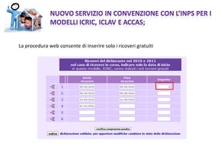 La procedura web consente di inserire solo i ricoveri gratuiti  