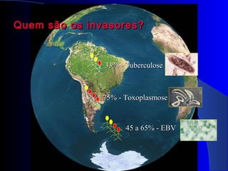 Prof. Aguinaldo R. Pinto
Quem são os invasores?Quem são os invasores?
33% - Tuberculose33% - Tuberculose
75% - Toxoplasmose75% - Toxoplasmose
45 a 65% - EBV45 a 65% - EBV
 