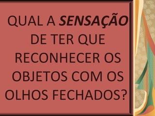 QUAL A  SENSAÇÃO  DE TER QUE RECONHECER OS OBJETOS COM OS OLHOS FECHADOS?  