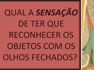 QUAL A  SENSAÇÃO  DE TER QUE RECONHECER OS OBJETOS COM OS OLHOS FECHADOS?  