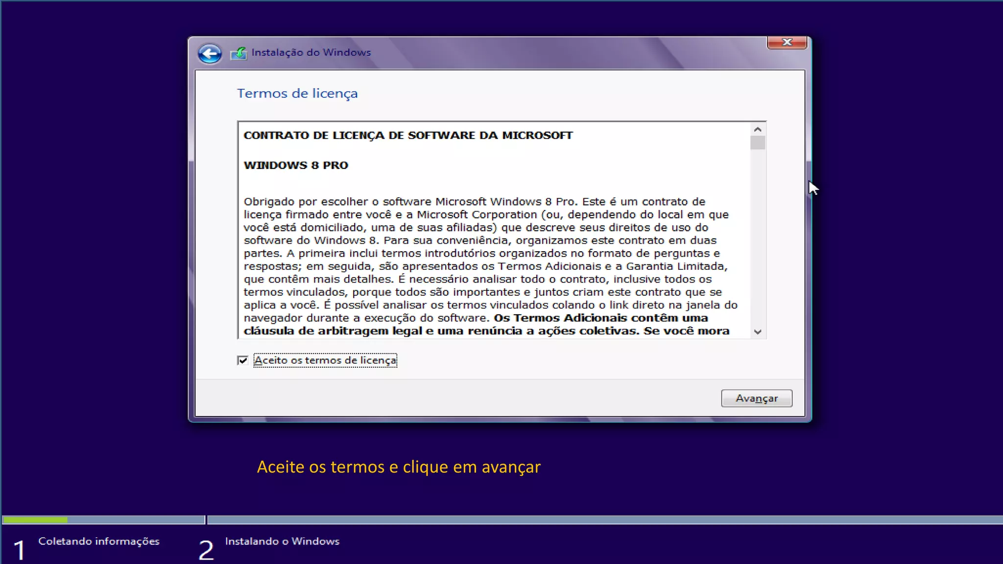 Aceite os termos e clique em avançar
 