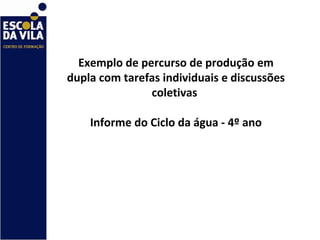 Exemplo de percurso de produção em dupla com tarefas individuais e discussões coletivas  Informe do Ciclo da água - 4º ano 