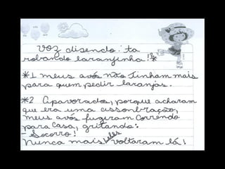Abaixo, você encontrar á  dois textos. O primeiro, de um aluno de 2 º  ano. Trata-se de uma nota de enciclop é dia sobre um animal pesquisado. O segundo, de um aluno de 5 º  ano,  é  um artigo sobre a escravidão contemporânea. Com seu grupo, eleja o texto mais pr ó ximo  à  s é rie em que você atue  e discuta quais os problemas que o texto apresenta e o que poderia ser foco de revisão.  Abaixo, você encontrar á  dois textos. O primeiro, de um aluno de 2 º  ano. Trata-se de uma nota de enciclop é dia sobre um animal pesquisado. O segundo, de um aluno de 5 º  ano,  é  um artigo sobre a escravidão contemporânea. Com seu grupo, eleja o texto mais pr ó ximo  à  s é rie em que você atue  e discuta quais os problemas que o texto apresenta e o que poderia ser foco de revisão.  