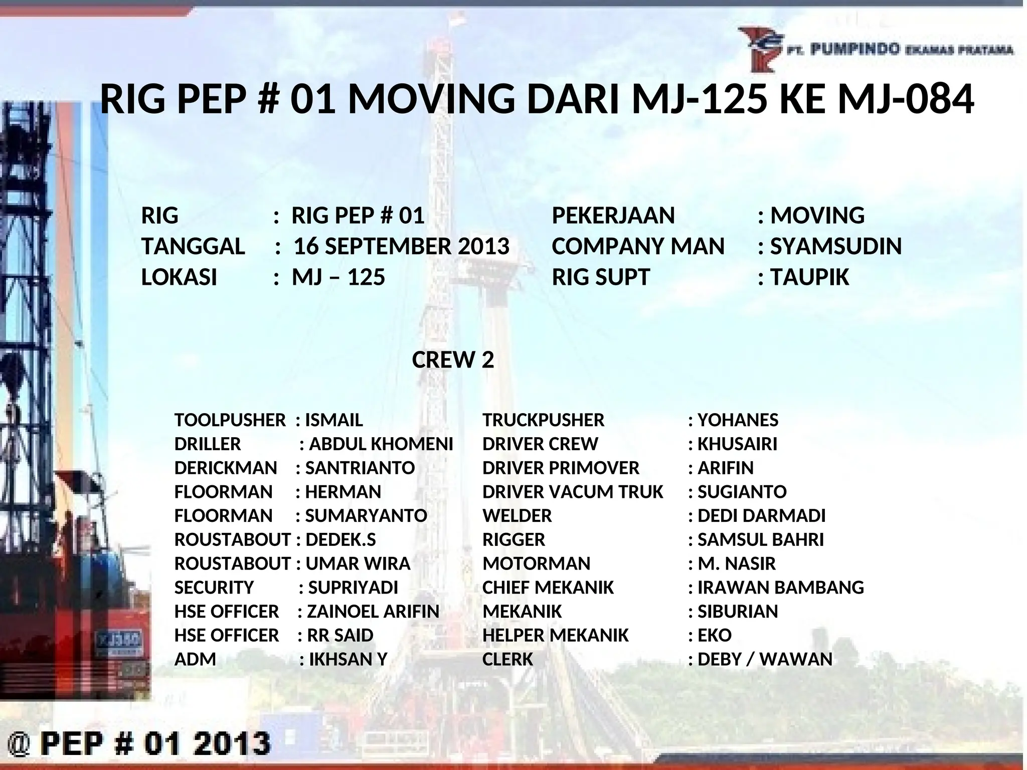Moving Rig Pdsi SLIDE KEGIATAN MOVING RIG MOBILE LAND PU | PPT