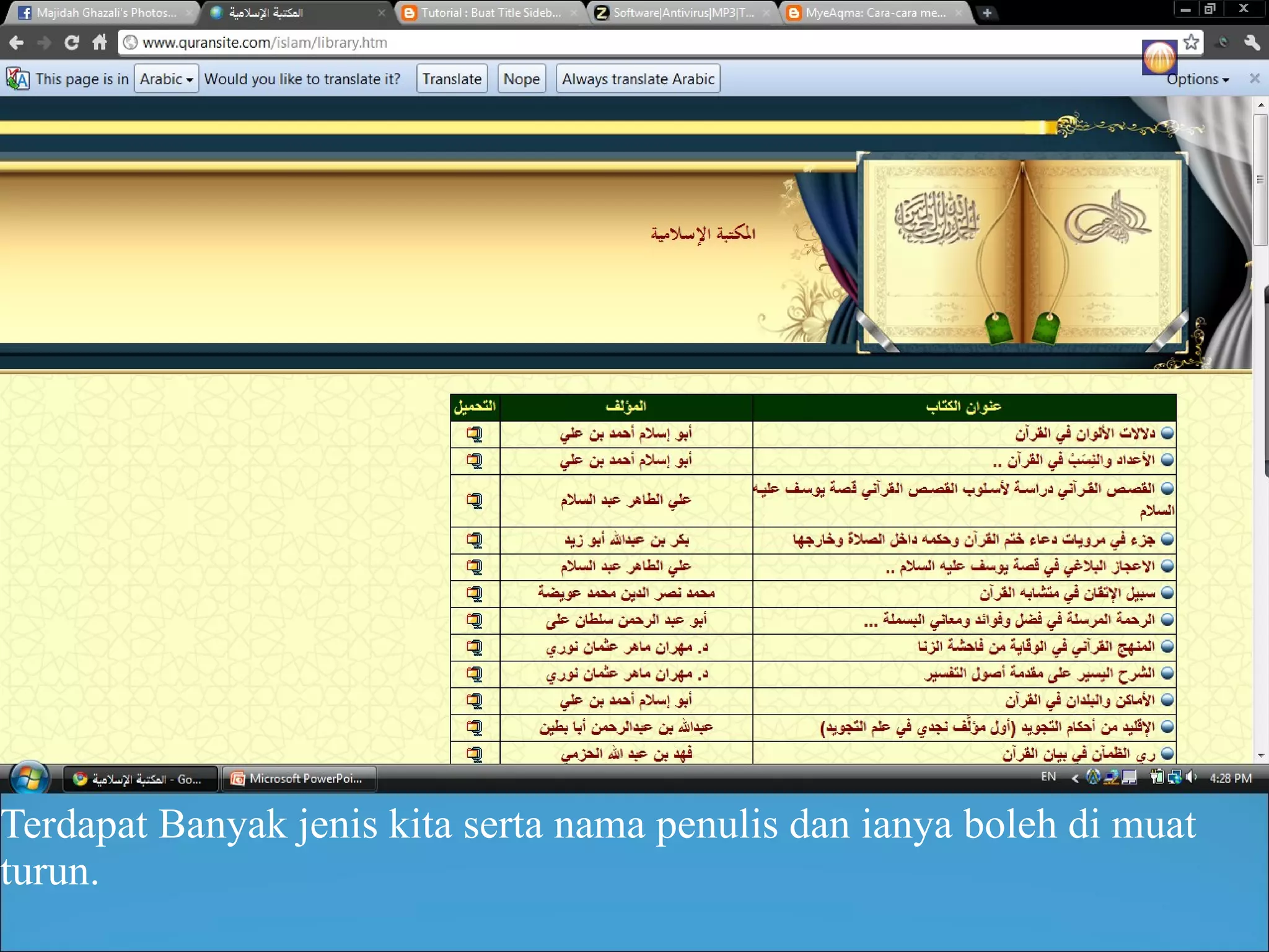Terdapat Banyak jenis kita serta nama penulis dan ianya boleh di muat turun. 