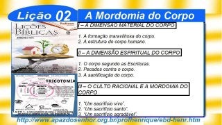 SlideShare Lição 2, A Mordomia do Corpo, 3Tr19, Pr. Henrique, EBD NA TV