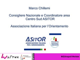 #d2dnapoli #wister
Marco Chillemi
Consigliere Nazionale e Coordinatore area
Centro Sud ASITOR
Associazione Italiana per lOrientamento
 