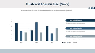 0
0.5
1
1.5
2
2.5
3
3.5
4
4.5
5
text1 text2 text3 chart1 chart2 chart3
Clustered Column Line (Navy)
We would like to offer you a stylish and reasonable presentation that will help you to promote your business
Go ahead and replace it with your own text
Go ahead and replace it with your own text
Go ahead and replace it with your own text
 
