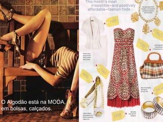 O Algodão está na MODA,
em bolsas, calçados.
 