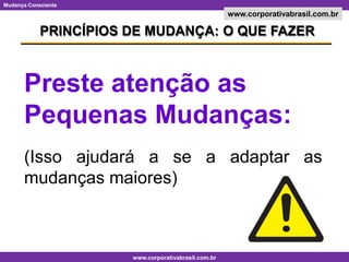 PRINCÍPIOS DE MUDANÇA: O QUE FAZERPreste atenção as Pequenas Mudanças:(Isso ajudará a se a adaptar as mudanças maiores)