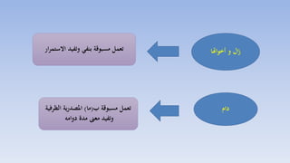 ‫أخواهتا‬ ‫و‬ ‫ال‬‫ز‬
‫دام‬
‫ار‬‫ر‬‫االستم‬ ‫وتفيد‬ ‫بنفي‬ ‫مسبوقة‬ ‫تعمل‬
‫ب‬ ‫مسبوقة‬ ‫تعمل‬(‫ما‬)‫الظرفي‬ ‫ية‬‫ر‬‫املصد‬‫ة‬
‫دوامه‬ ‫مدة‬ ‫معىن‬ ‫وتفيد‬
 