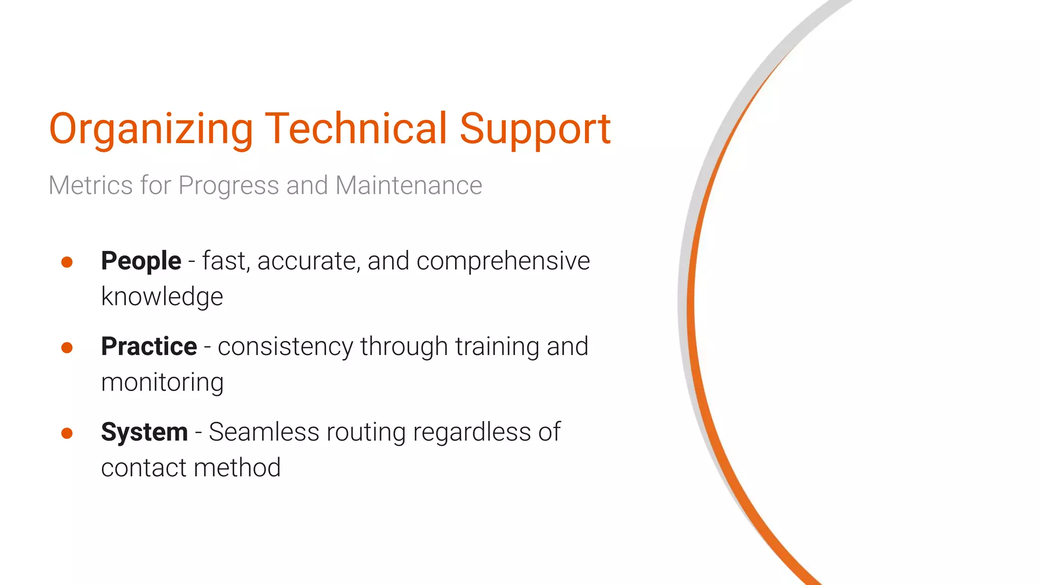 Organizing Technical Support
● People
● Practice
● System