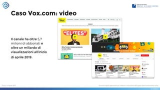 Caso Vox.com: video
Il canale ha oltre 5,7
milioni di abbonati e
oltre un miliardo di
visualizzazioni all'inizio
di aprile 2019.
 